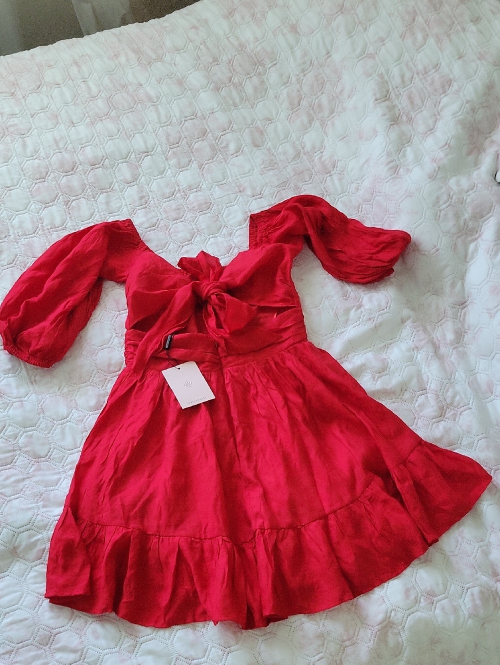 Hello Molly Red Square-Neck Puff-Sleeve Mini Dress - Picture 5 of 7